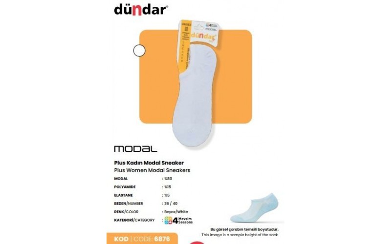 Dündar 6876 Plus Modal Sneaker  beyaz 12'li paket 